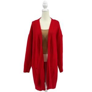 Terra & Sky Open Front Long Cardigan WMNS 2X 20W-22W Red Plus Boyfriend Sweater
